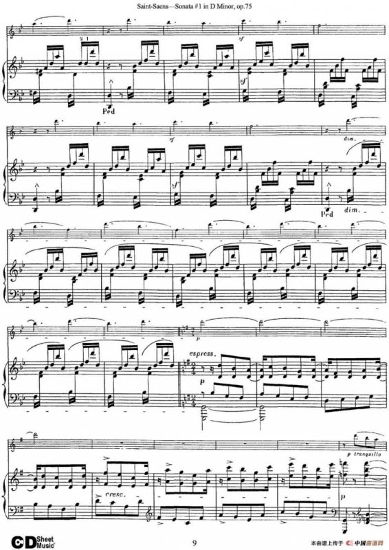 Violin Sonata No.1 in D Minor Op.75（小提琴+钢琴伴奏）