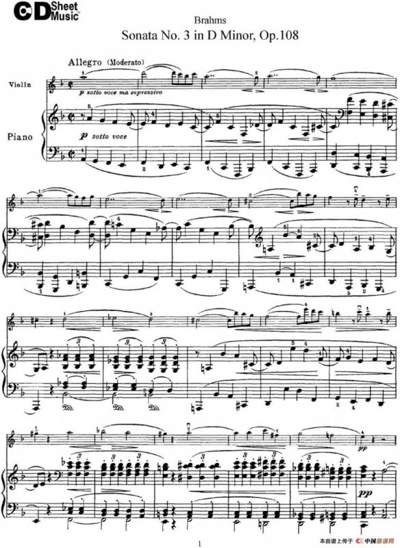 Violin Sonata No.3 in D Minor Op.108（小提琴+钢琴伴奏）