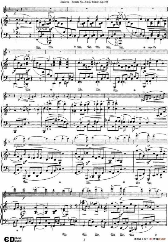 Violin Sonata No.3 in D Minor Op.108（小提琴+钢琴伴奏）