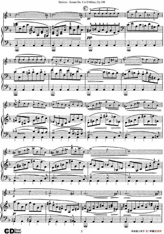 Violin Sonata No.3 in D Minor Op.108（小提琴+钢琴伴奏）