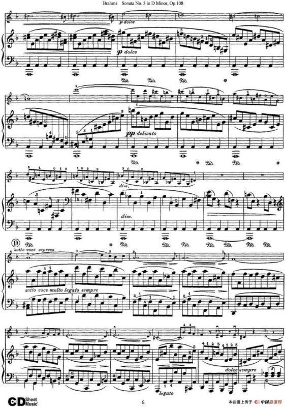 Violin Sonata No.3 in D Minor Op.108（小提琴+钢琴伴奏）