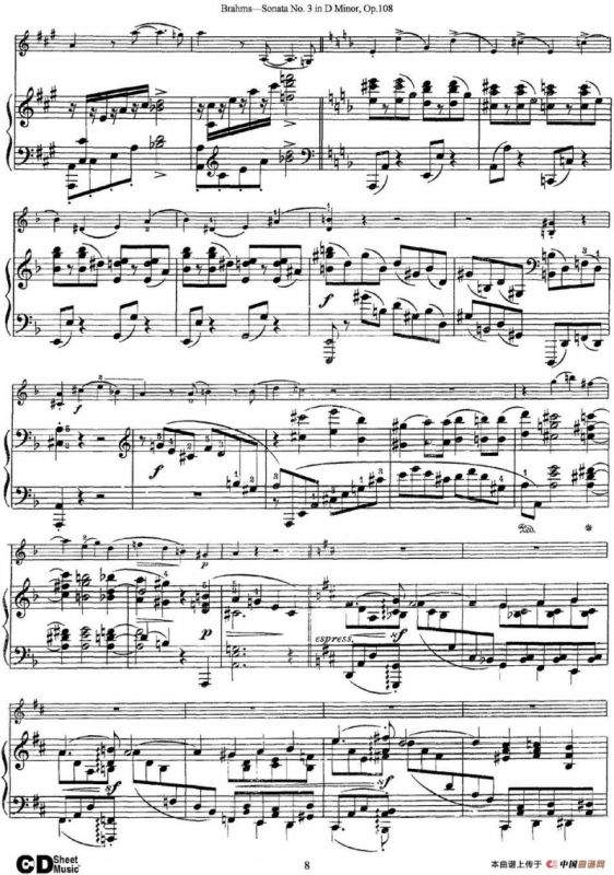 Violin Sonata No.3 in D Minor Op.108（小提琴+钢琴伴奏）