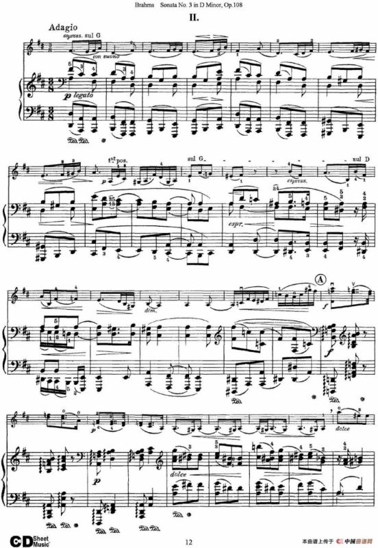 Violin Sonata No.3 in D Minor Op.108（小提琴+钢琴伴奏）