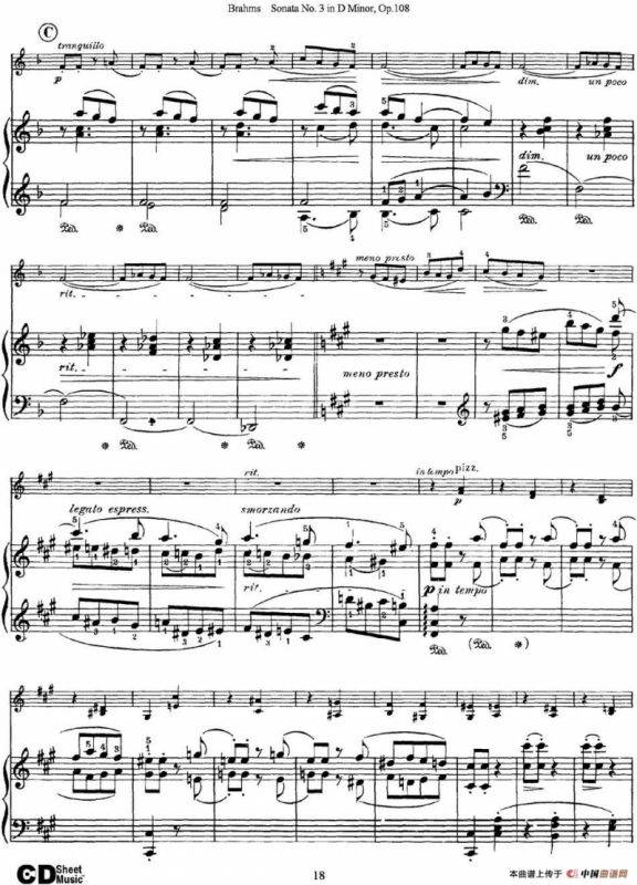 Violin Sonata No.3 in D Minor Op.108（小提琴+钢琴伴奏）