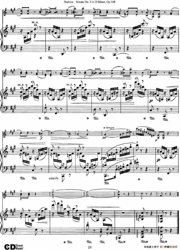 Violin Sonata No.3 in D Minor Op.108（小提琴+钢琴伴奏）