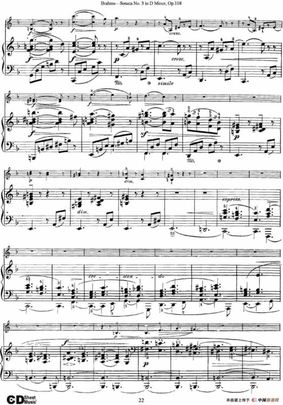 Violin Sonata No.3 in D Minor Op.108（小提琴+钢琴伴奏）