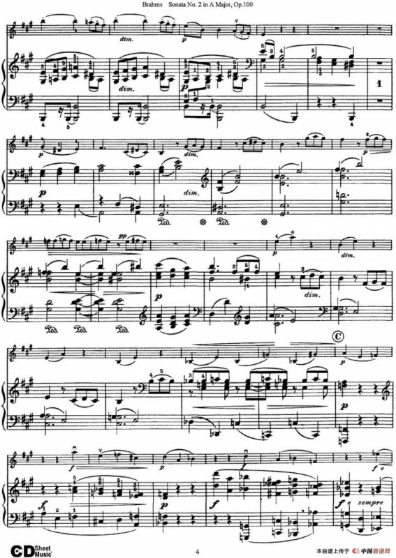 Violin Sonata No.2 in A Major Op.100（小提琴+钢琴伴奏）