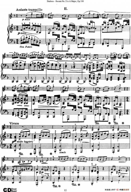 Violin Sonata No.2 in A Major Op.100（小提琴+钢琴伴奏）