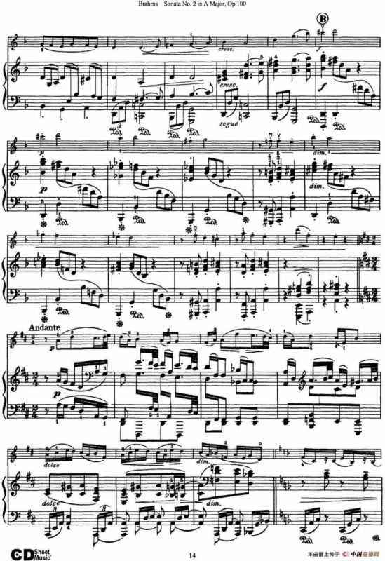 Violin Sonata No.2 in A Major Op.100（小提琴+钢琴伴奏）