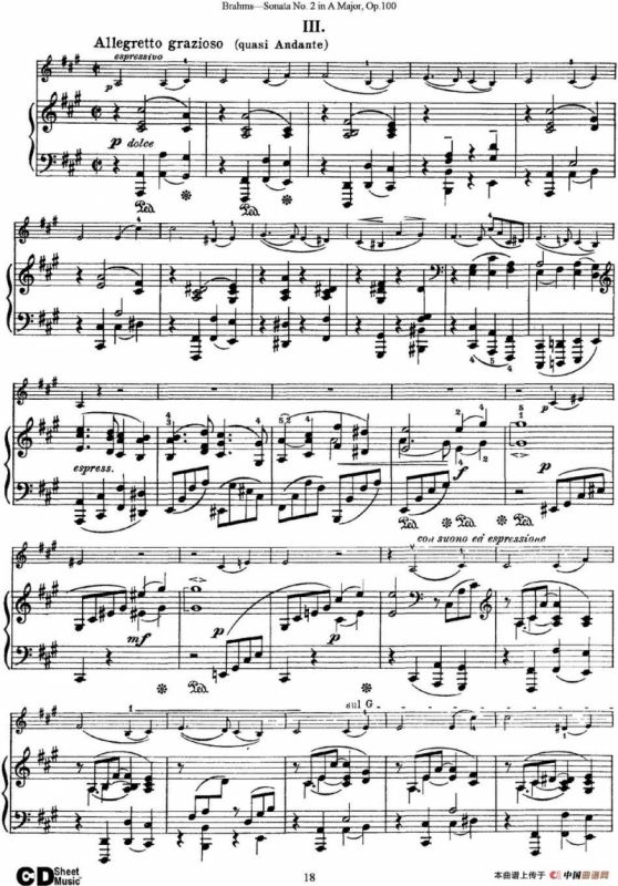 Violin Sonata No.2 in A Major Op.100（小提琴+钢琴伴奏）