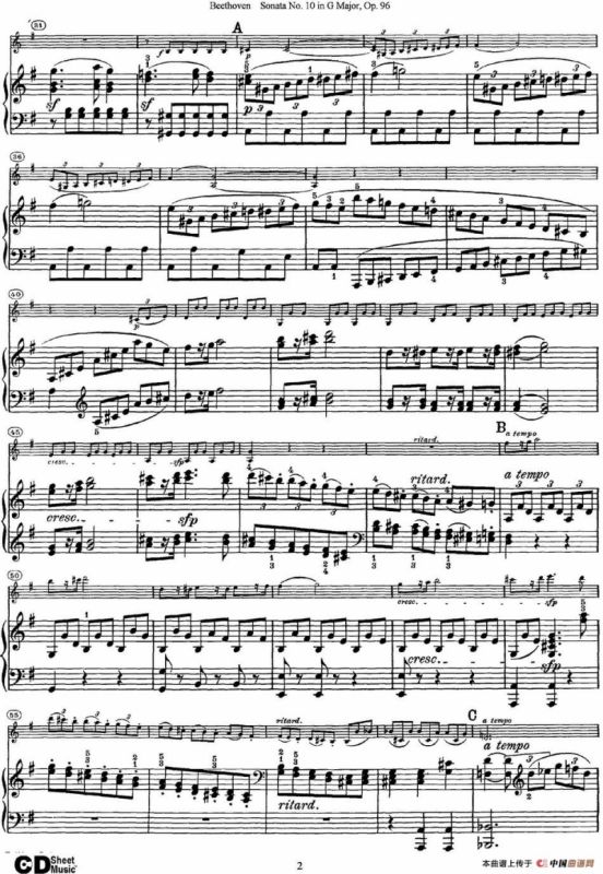 Violin Sonata No.10 in G Major Op.96（小提琴+钢琴伴奏）