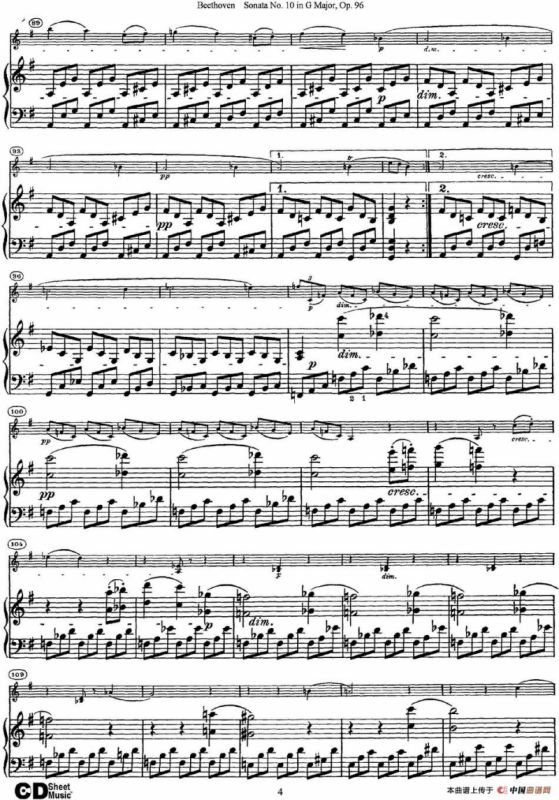 Violin Sonata No.10 in G Major Op.96（小提琴+钢琴伴奏）