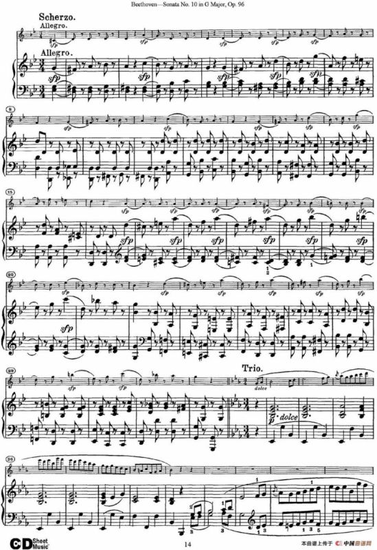 Violin Sonata No.10 in G Major Op.96（小提琴+钢琴伴奏）