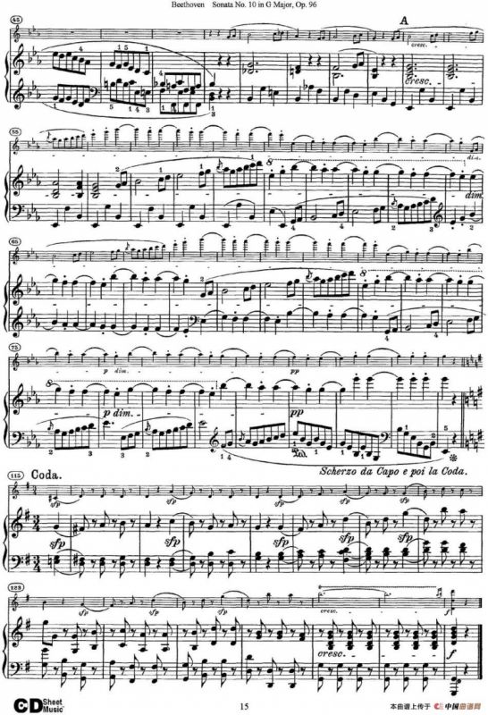 Violin Sonata No.10 in G Major Op.96（小提琴+钢琴伴奏）
