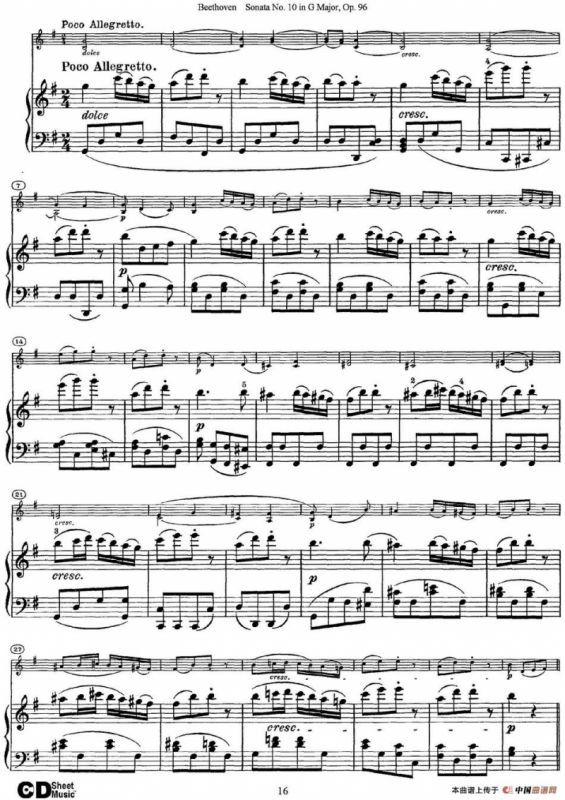 Violin Sonata No.10 in G Major Op.96（小提琴+钢琴伴奏）