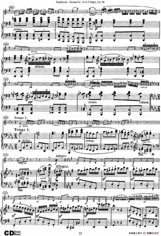 Violin Sonata No.10 in G Major Op.96（小提琴+钢琴伴奏）