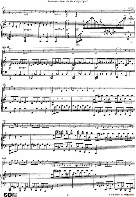 Violin Sonata No.9 in A Major Op.47（小提琴+钢琴伴奏）
