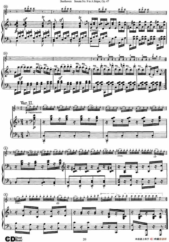 Violin Sonata No.9 in A Major Op.47（小提琴+钢琴伴奏）