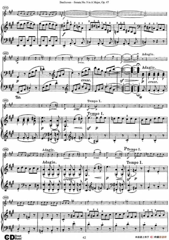 Violin Sonata No.9 in A Major Op.47（小提琴+钢琴伴奏）