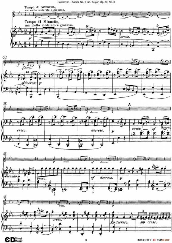 Violin Sonata No.8 in G Major Op.30 No.3（小提琴+钢琴伴奏）