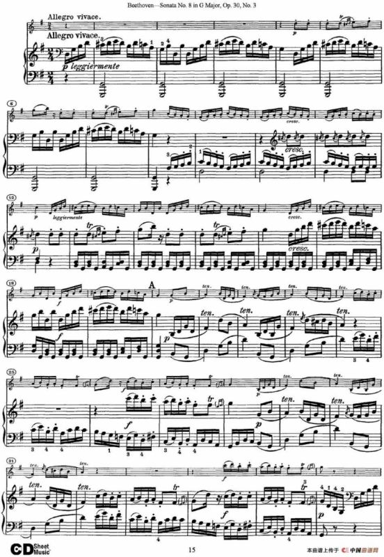 Violin Sonata No.8 in G Major Op.30 No.3（小提琴+钢琴伴奏）