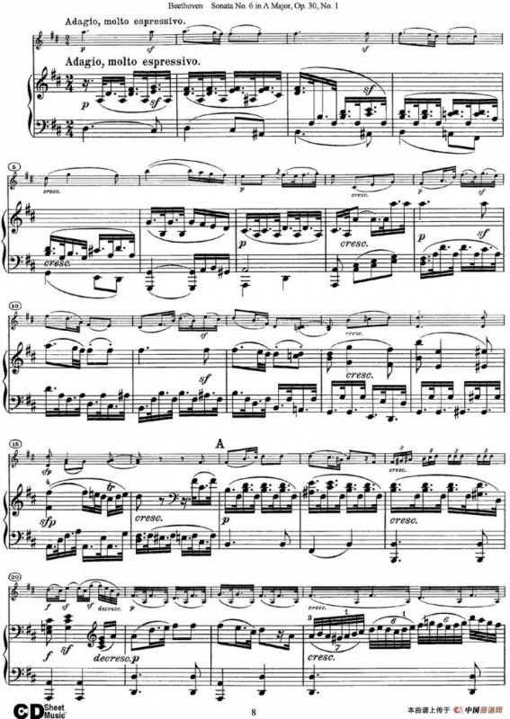 Violin Sonata No.6 in A Major Op.30 No.1（小提琴+钢琴伴奏）