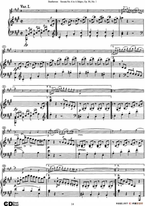 Violin Sonata No.6 in A Major Op.30 No.1（小提琴+钢琴伴奏）