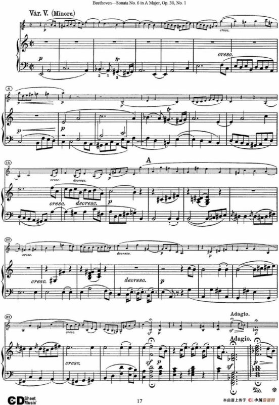 Violin Sonata No.6 in A Major Op.30 No.1（小提琴+钢琴伴奏）