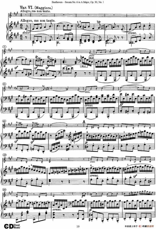 Violin Sonata No.6 in A Major Op.30 No.1（小提琴+钢琴伴奏）