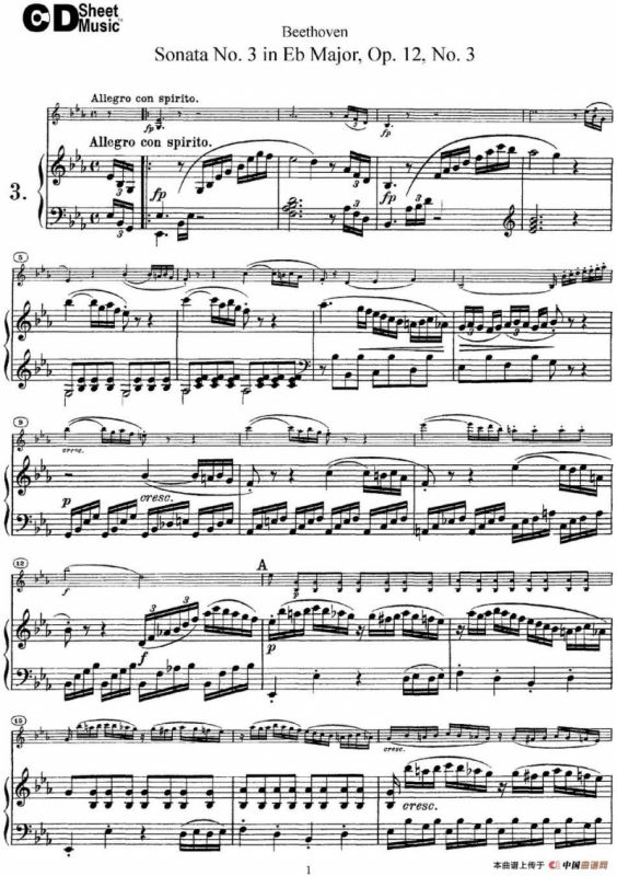 Violin Sonata No.3 in Eb Major Op.12 No.3（小提琴+钢琴伴奏）
