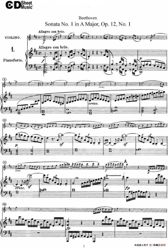 Violin Sonata No.1 in D Major Op.12 No.1（小提琴+钢琴伴奏）