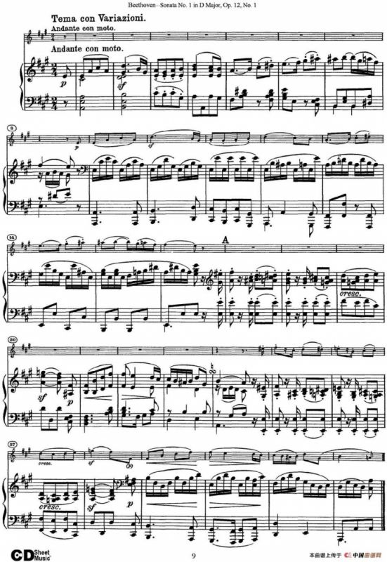 Violin Sonata No.1 in D Major Op.12 No.1（小提琴+钢琴伴奏）