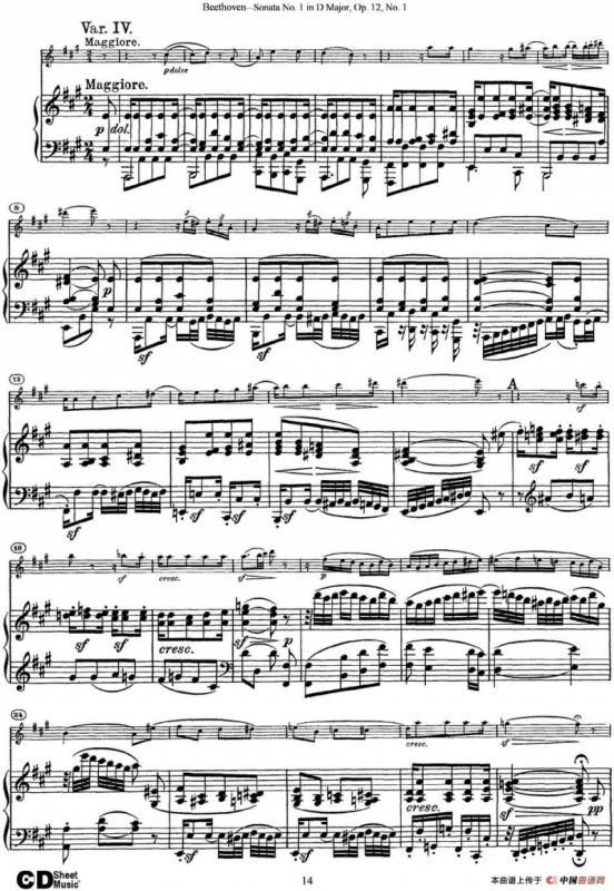 Violin Sonata No.1 in D Major Op.12 No.1（小提琴+钢琴伴奏）