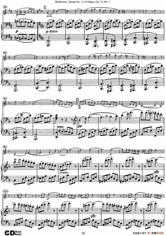 Violin Sonata No.1 in D Major Op.12 No.1（小提琴+钢琴伴奏）