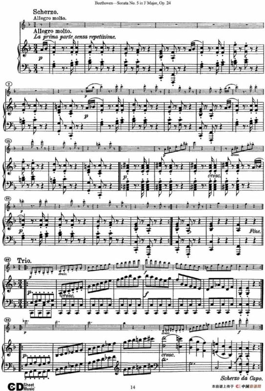 Violin Sonata No.5 in F Major Op.24（小提琴+钢琴伴奏）