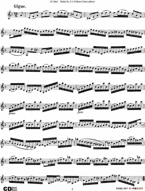 6 Violin Sonatas and Partitas 4.Partita No.2 in D Minor（Urtext edition）