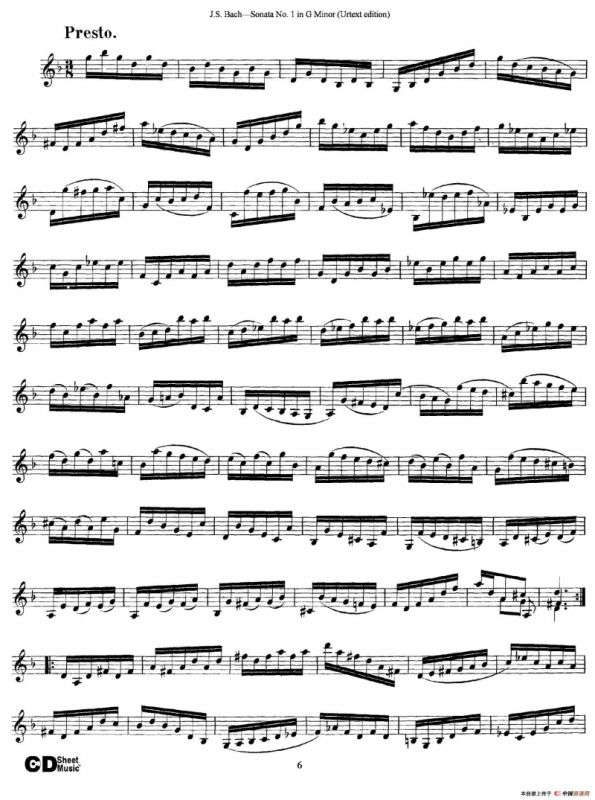 6 Violin Sonatas and Partitas 1.Sonata No.1 G Minor（Urtext edition）