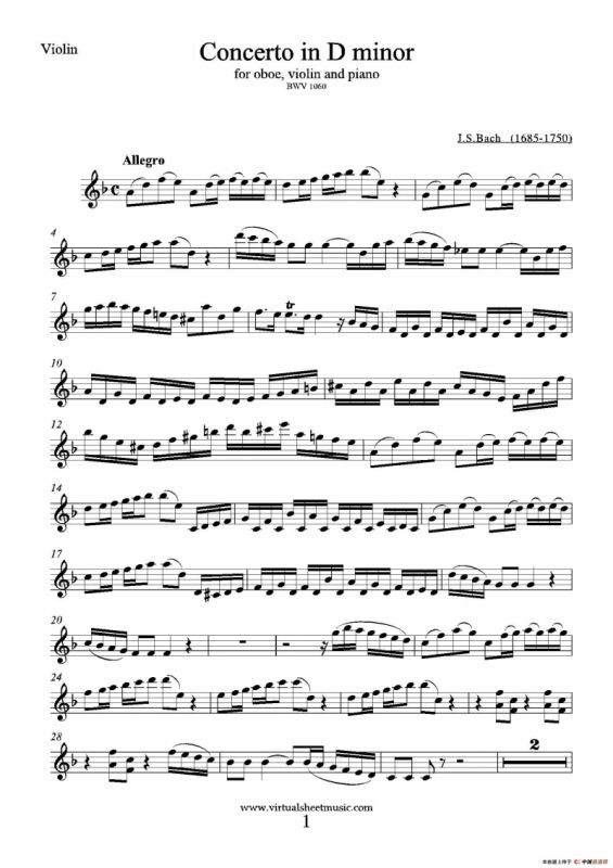 Concerto in D minor（小提琴分谱）