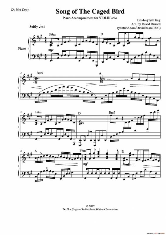 Song of a Caged Bird（小提琴+钢琴伴奏）
