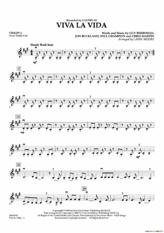 VIVA LA VIDA（第三小提琴分谱）