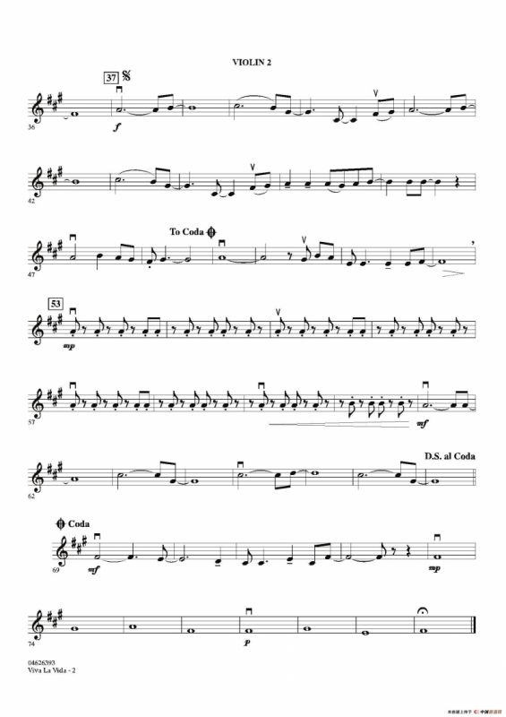 VIVA LA VIDA（第二小提琴分谱）