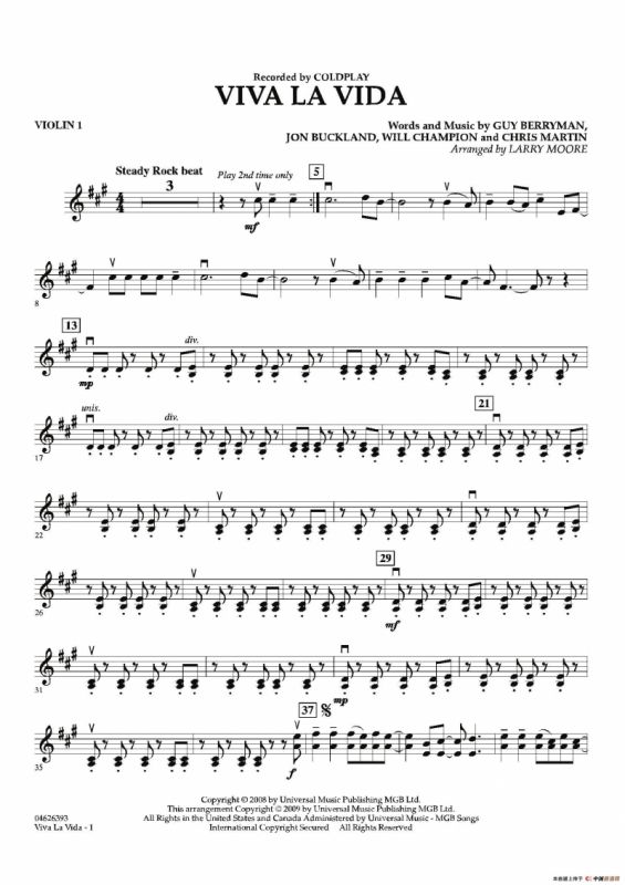 VIVA LA VIDA（第一小提琴分谱）
