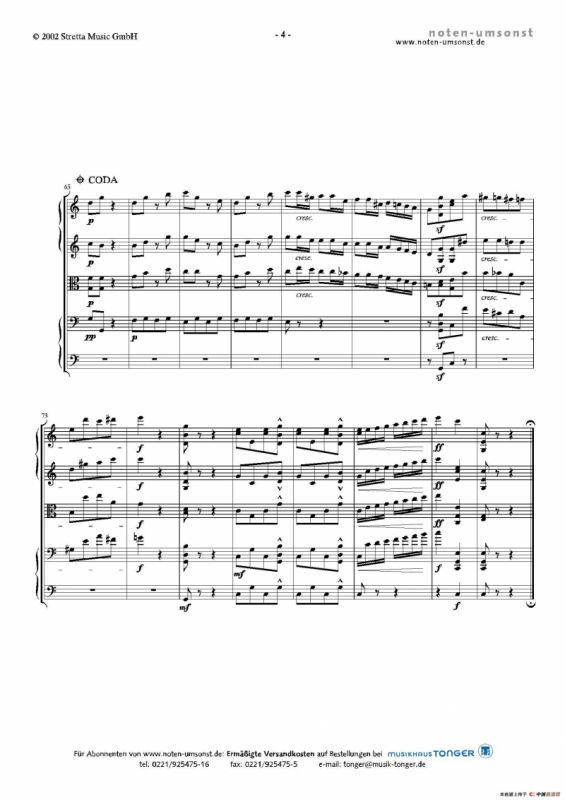 新拨弦波尔卡（弦乐五重奏总谱+分谱）