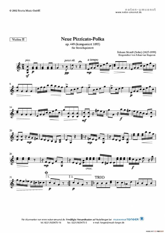 新拨弦波尔卡（弦乐五重奏总谱+分谱）