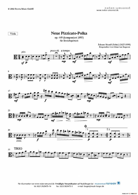 新拨弦波尔卡（弦乐五重奏总谱+分谱）