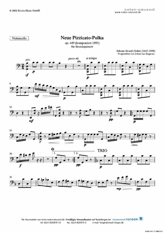 新拨弦波尔卡（弦乐五重奏总谱+分谱）