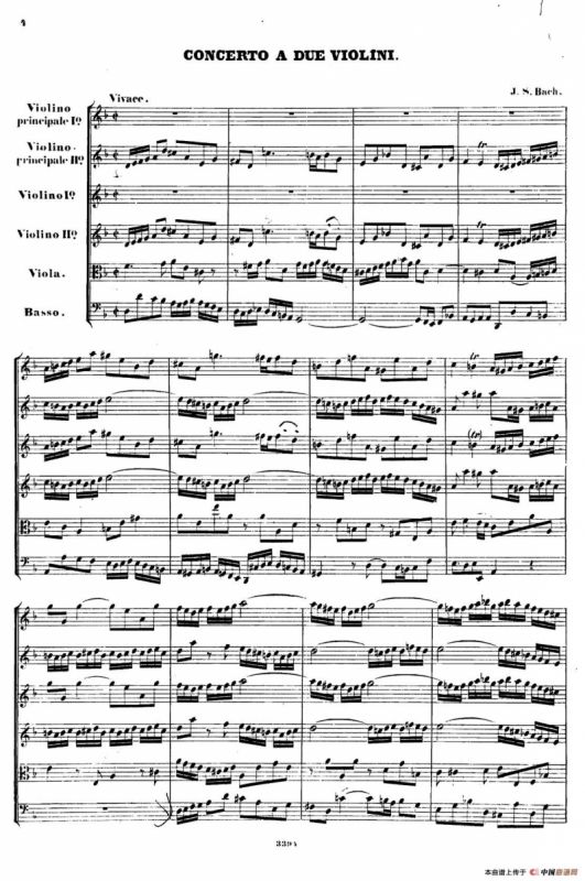 CONCERTO A DUE VIOLINI.（巴赫D小调二重协奏曲总谱）