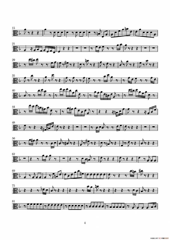 D小调无伴奏协奏曲（中提琴分谱）