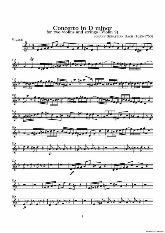 D小调无伴奏协奏曲（第二小提琴分谱）