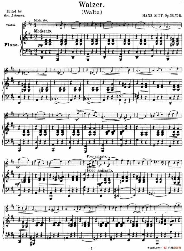 25首小提琴曲合集：Walzer.（Waltz.）（HANS SITT. Op.26No.6）（小提琴+钢琴伴奏）